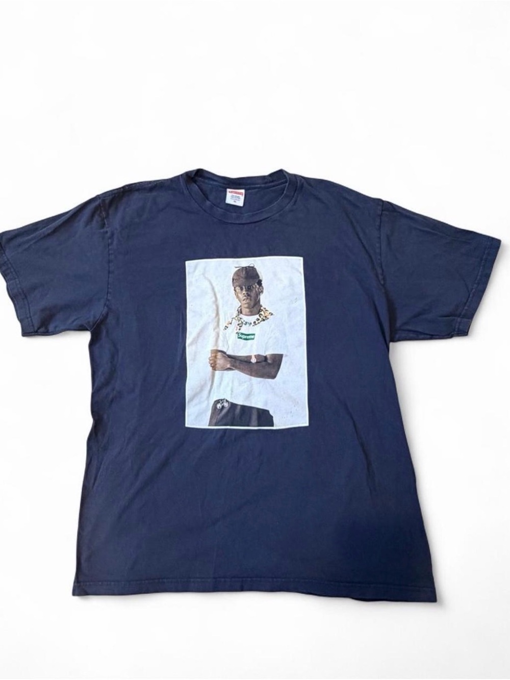 Supreme Navy Short-Sleeve Tee with Center Portrait Graphic